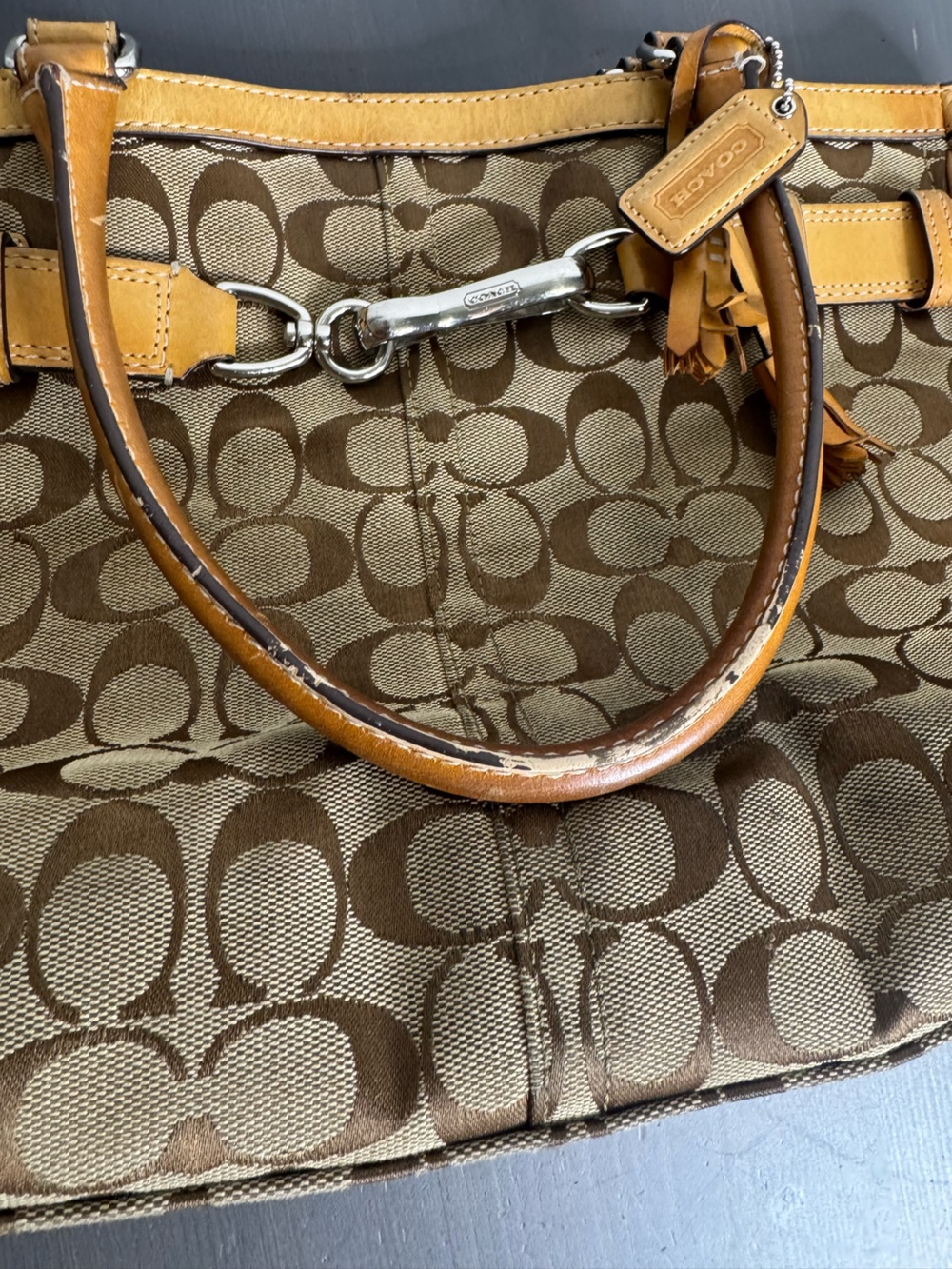COACH Hampton Signature Jacquard Tan Satchel - Picture 12 of 12